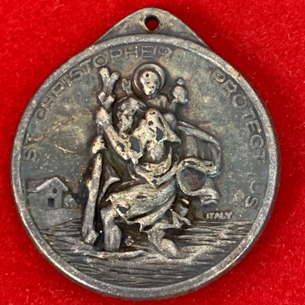 Vintage St. Christopher Protect Us & S.S. Giovanni XXIII Italy Silver Pendant